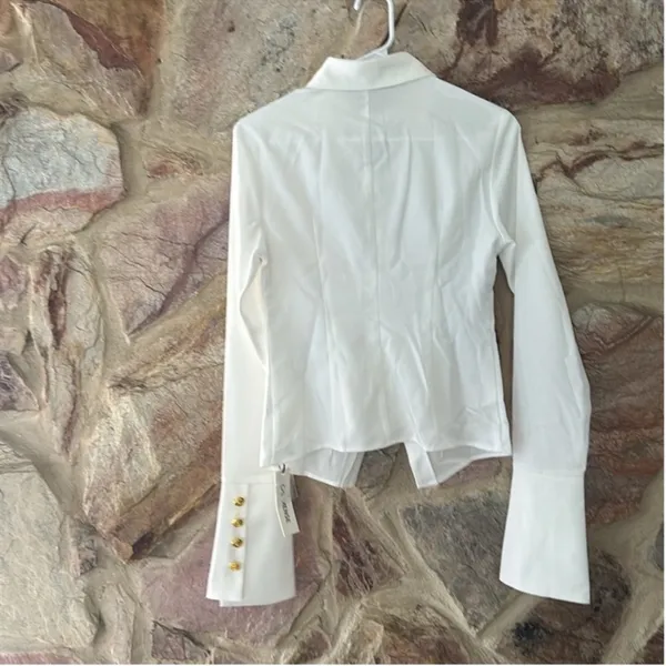 Commense Metal Button Cutout Polo Shirt size medium White - Image 7