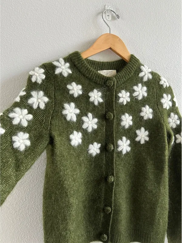 Sezane Paris NWT La Maille Ecru Andrew Floral Mohair Wool Cardigan Size XXS - Image 3