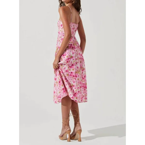 Astr the Label Ferreira Bustier Midi Dress Bright Floral Pink Women Size Small - Image 2