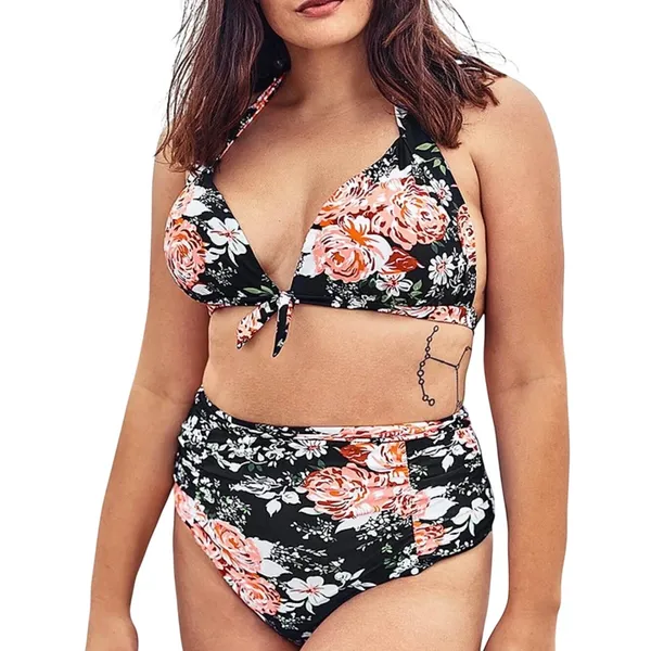 Cupshe Bikini Set Womens Medium Black Floral‎ High Waisted Halter Swimsuit NWT - Image 11
