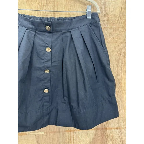 Anthropologie Black Pleated Mini Skirt Gold Buttons Size XL - Image 4