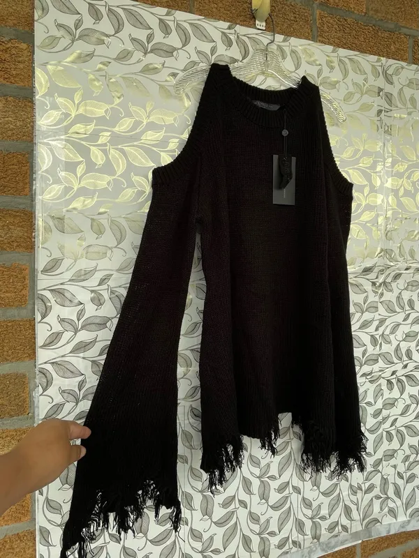 Killstar Cold Shoulder Distressed Knit Sweater Black XXL Whimsigoth Goth - Image 6