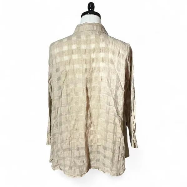 Limited‎ Linen Checkered Open Front Long Sleeve Coastal Sustainable Cardigan M - Image 2