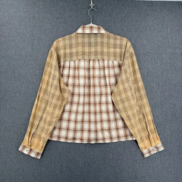 POL Plaid Button Front Shirt Contrast Collar Double Pocket Boho Size Small - Image 2
