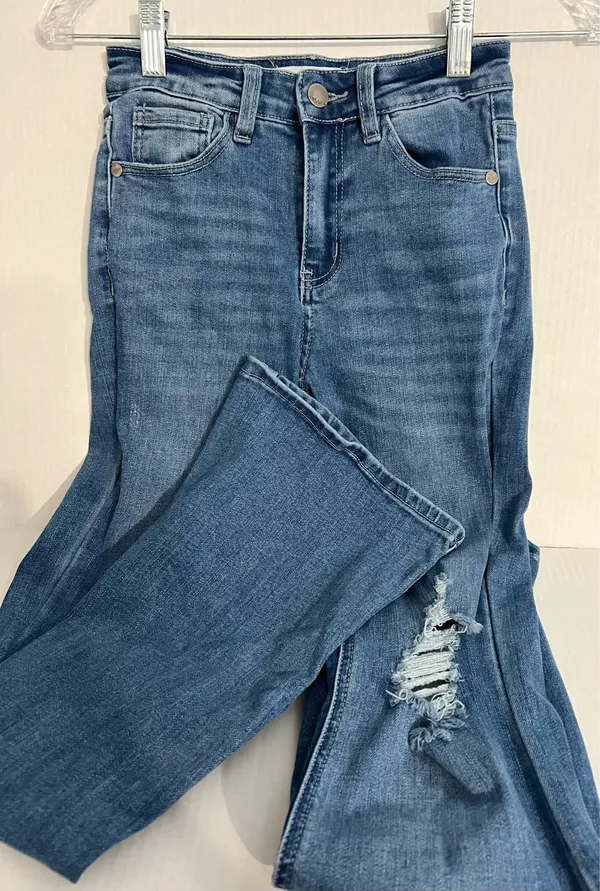 Nature Denim Ladies Distressed Flare Bottom Jeans - Image 2
