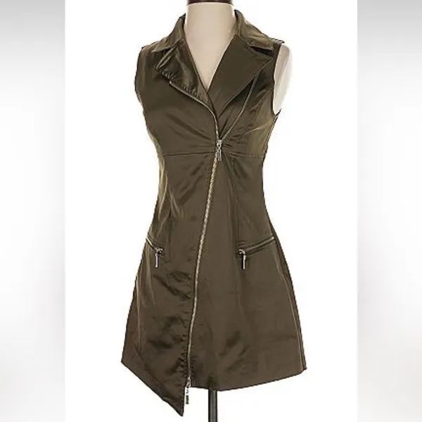 Bebe Olive Zip-Up Mini Vest Dress - Image 7