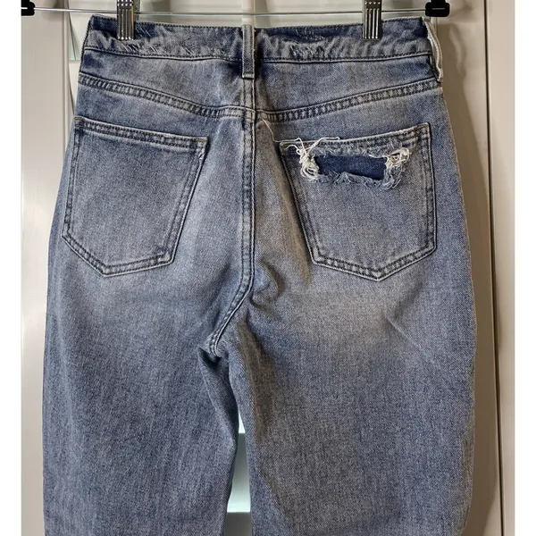 PacSun Womens 25 Blue Mom Jean‎ Thrashed High Waisted Straight Leg Denim Preppy - Image 5