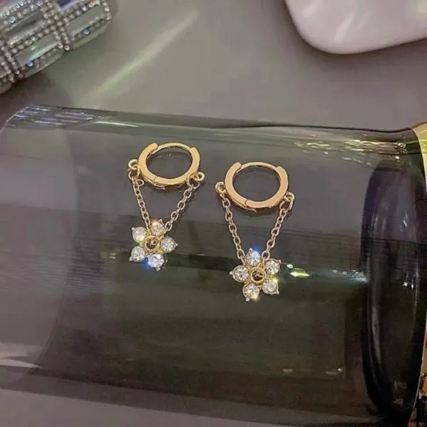 18K Gold Plated Crystal Flower Dangle Drop Earrings for Women - Image 2