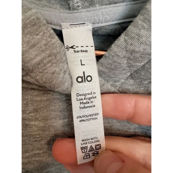 Alo Yoga Hoodie Womens Large Grey Quilted‎ Arena Cropped Pullover Sweatshirt - Image 7