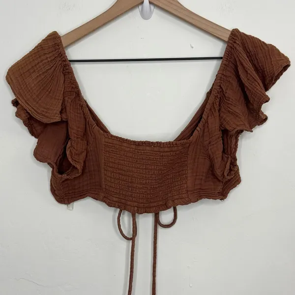 Anthropologie Daily Practice The Jerry Cinched Crop Top Cotton Brown Medium - Image 5