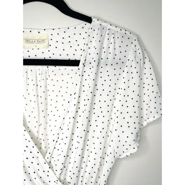 Bella Ella White Black Polka Dot Faux Wrap Dress Rayon S‎ Summer Wedding Guest - Image 8