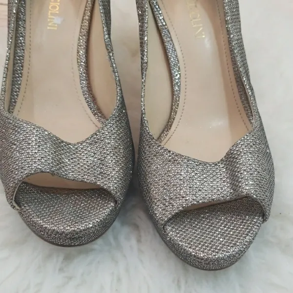 Enzo Angiolini silver sparkle peep toe platform - Image 4
