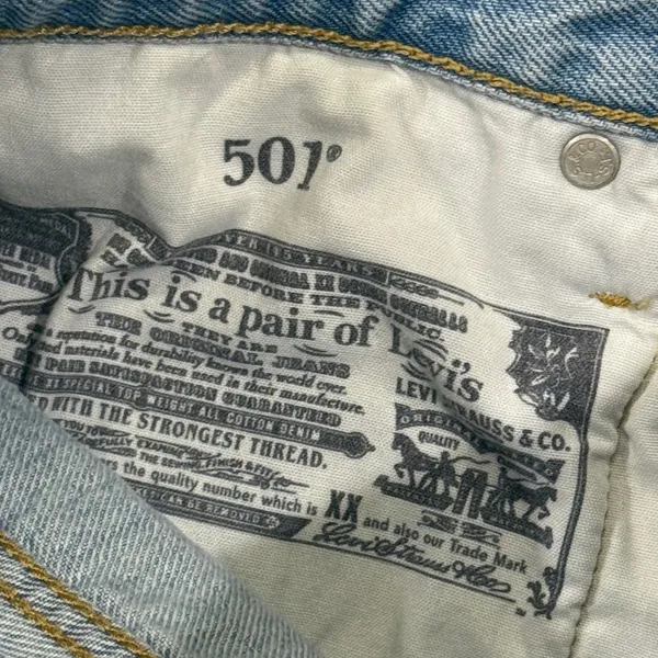 Vintage Levi's 501 light wash distressed jeans. Waist 27 (2" inseam) - Image 6