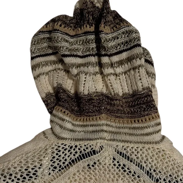 Cato Womens Open Knit Hooded Duster Cardigan Sweater Olive Brown Striped S NEW - Image 13