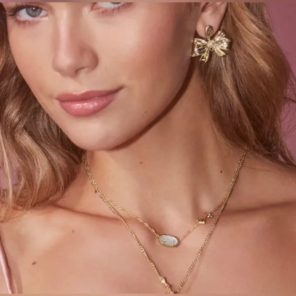 Kendra Scott x LoveShackFancy Gold Bow Elisa Necklace Pastel Blue Rosa Beux - Image 2