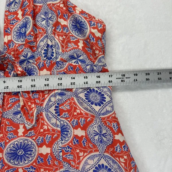 Maeve Anthropologie Halter Dress Button Front Linen‎ Blend Red Blue Large - Image 3