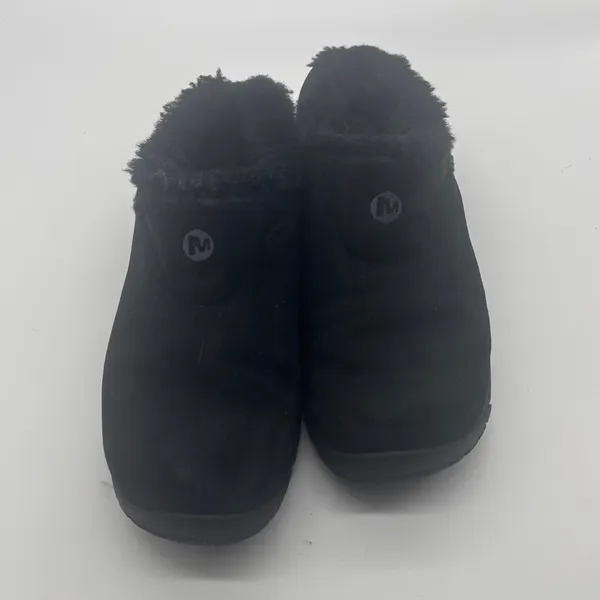 Merrell Encore Ice Black Suede Faux Fur Lined Clogs Mules Shoes Womens - Image 4