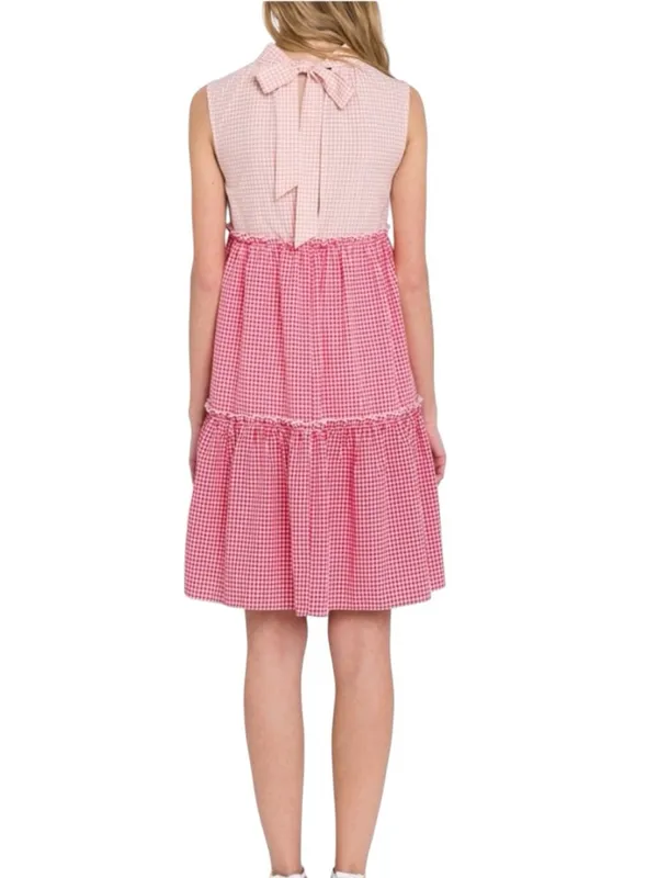 English Factory -Pink Gingham Tiered Babydoll Dress Size M - Image 2