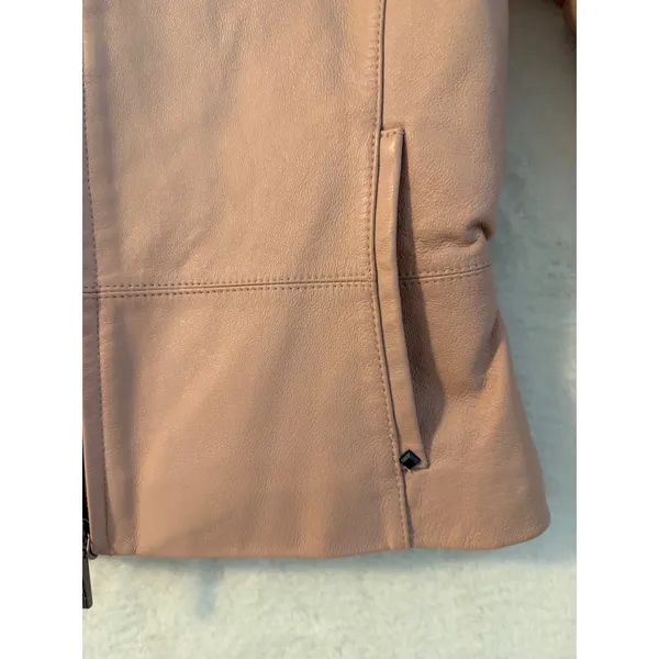 Black Rivet Pink Leather Jacket Womens Small Full Zip Collared Moto Pastel Coat - Image 6