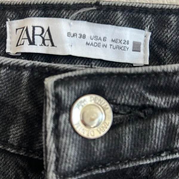 Zara Black Washed Denim Button Fly Straight Denim USA 6 - Image 4