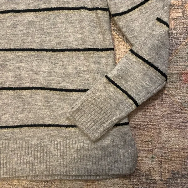 Old Navy Super Soft Grey Mock Neck Sweater with Black & Metallic Silver Stripes - Image 2