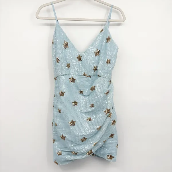 Superdown Revolve‎ Womens Dina Sequin Star Wrap Party Cocktail Mini Dress Size S - Image 3