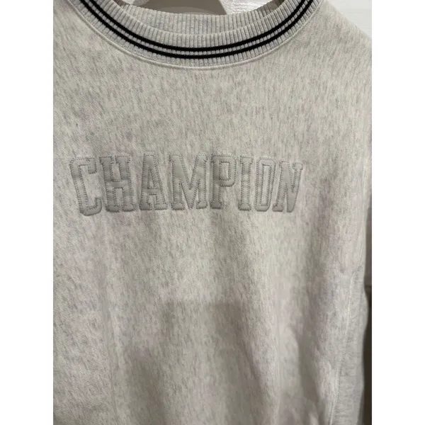 Champion Reverse Weave Sweatshirt Oatmeal Heather Striped Trim Women's Small‎ - Image 3