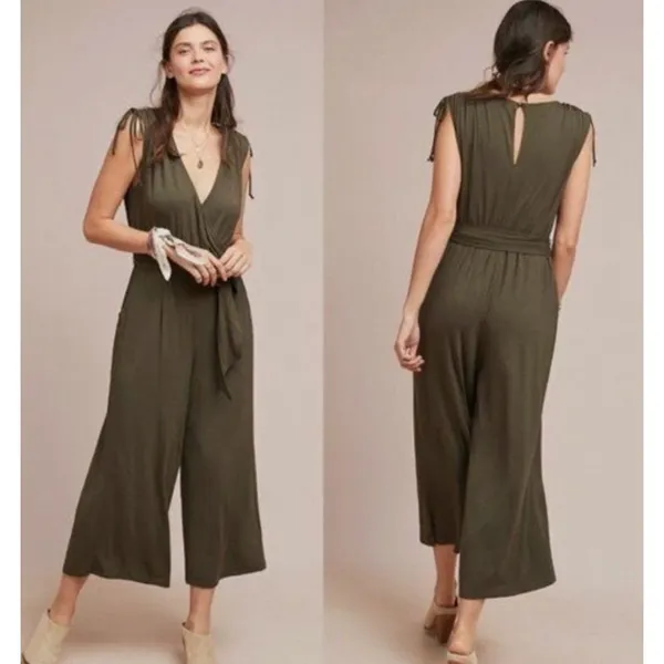 Anthropologie Moulinette Soeurs Alisande Jumpsuit Olive Green Sleeveless Large L - Image 3