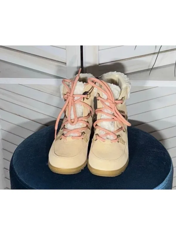 NWT Sorel Elvie cozy lace up Ankle boot waterproof tan suede sherpa booties sz 8 - Image 2