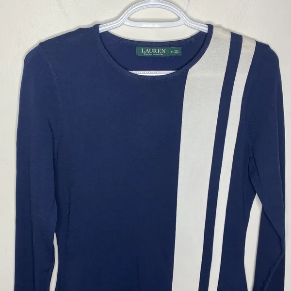 Lauren Ralph Lauren Colorblock navy and white stripes sheath dress size M - Image 3