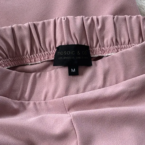 Mosaic & Co Dusty Pink Wide Leg Palazzo Pants Ruffle Pocket Flowy Trousers Size M - Image 4