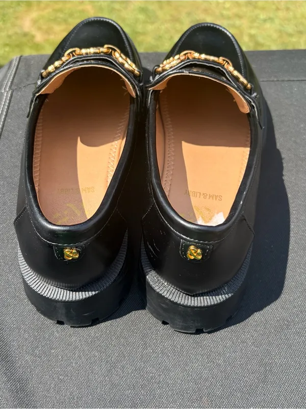 Sam & Libby Rylan Black Lug Sole Platform Chain Loafers Size 8.5 - Image 8