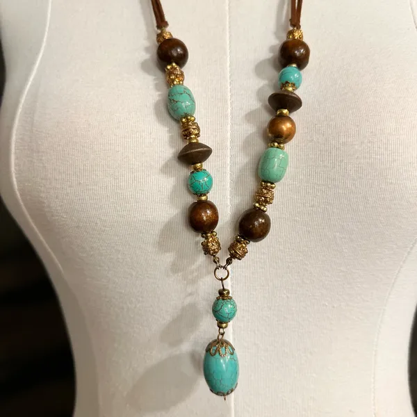 Vintage Single Strand Women's Necklace Beaded Bohemian Handmade Turquoise Retro - Image 5