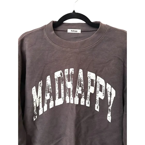 MADHAPPY Campus Crop Crewneck Sweatshirt Gray Small - Image 3