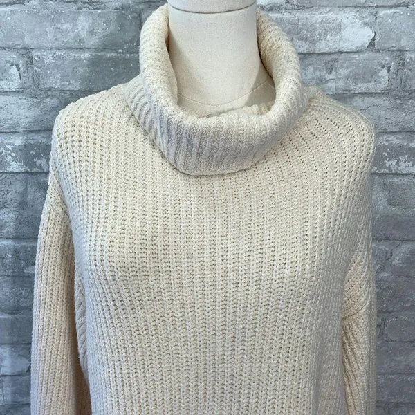 Free People Cream Eleven Ribbed Knit Turtleneck Sweater - Image 3