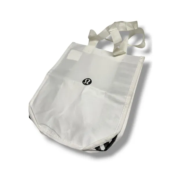 Lululemon Small Reusable Tote Bag White Black Snap Closure Shopping Gym Carryall - Image 5