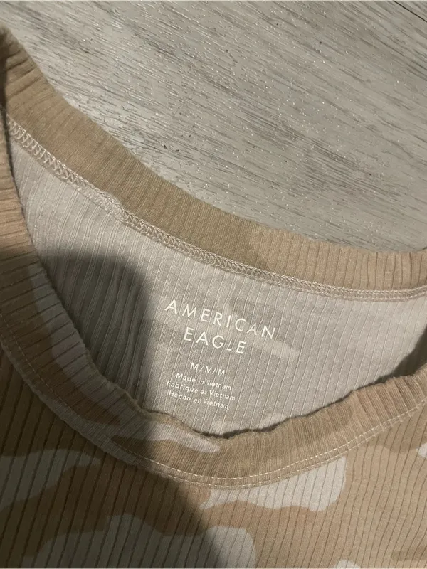 American Eagle Outfitters Beige & White Camo Ribbed Tee - Image 2