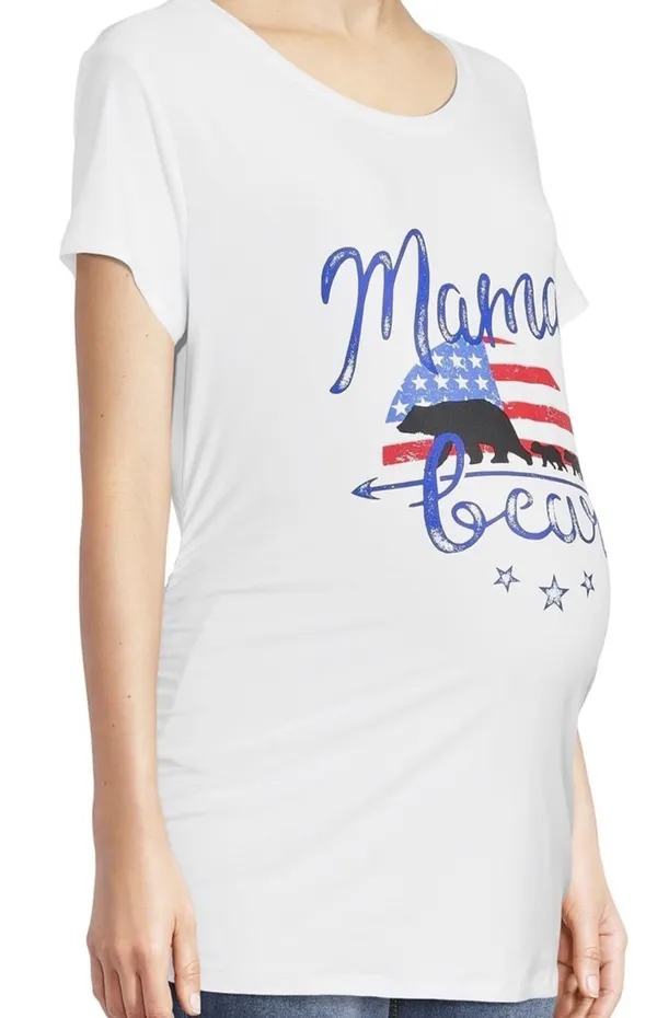 NWT Time and Tru Mama Bear Patriotic Maternity T-Shirt White Medium 4th of July - Image 2