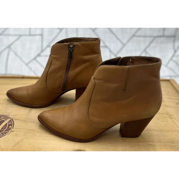 Frye Jennifer Leather Ankle Booties Brown Zipper Heeled Womens Size 7‎ READ - Image 6