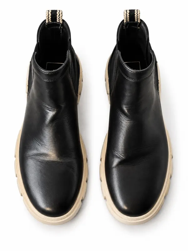 SHU SHOP Black Chelsea Ankle Boots Chunky Cream Lug Sole Size 39 - Image 2