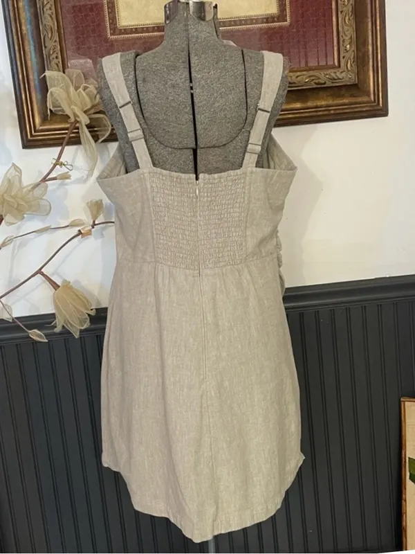 Abercrombie & Fitch Linen Blend Asymmetrical Ruched Square Neck Dress XL🧡🎀 - Image 4