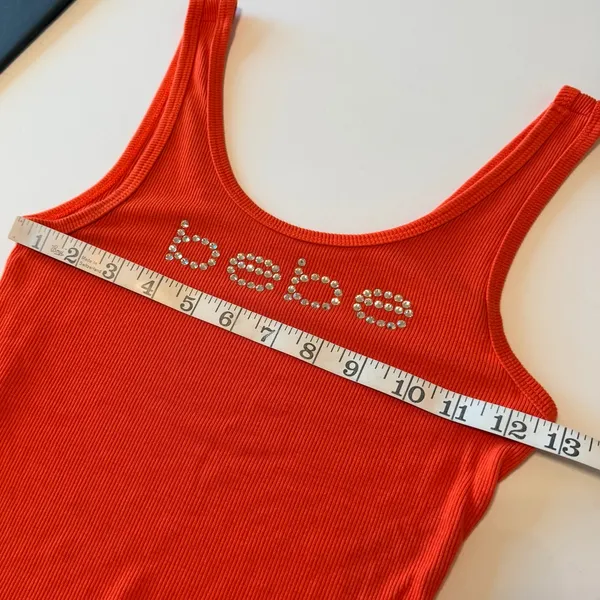 BEBE rhinestones embelished signature ribbed tank top, orange, size S, NWOT - Image 3