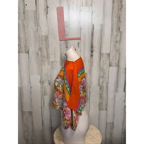 Floral & Ivy Bright Retro Floral Top | Orange Multicolor Balloon Sleeve Blouse – - Image 9