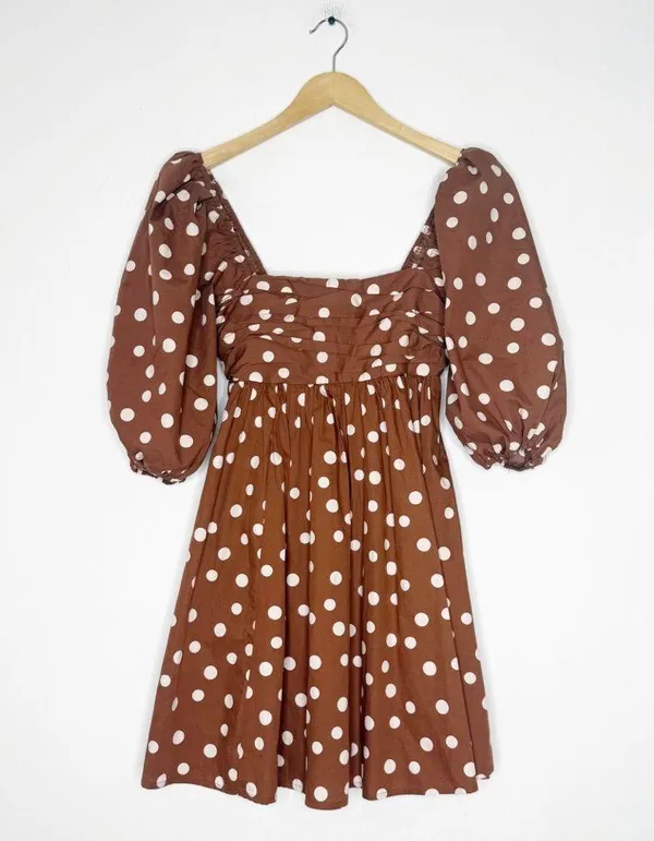 Abercrombie & Fitch Emerson Poplin Puff Sleeve Mini Dress Polka Dot XS Tall NWT - Image 4
