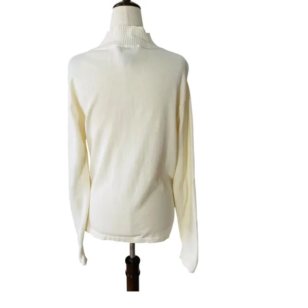 VINTAGE TALBOTS Beige Mock Neck Cotton Knit Top - Image 5