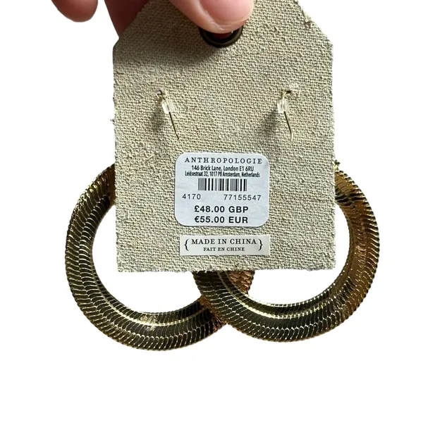 Anthropologie 14k Gold Plated Herringbone Swirl Drop Earrings - Image 3