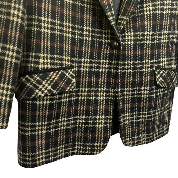 David N. Blazer Vintage Wool Plaid‎ Suede Trim Jacket Brown Black 10 Academia - Image 6