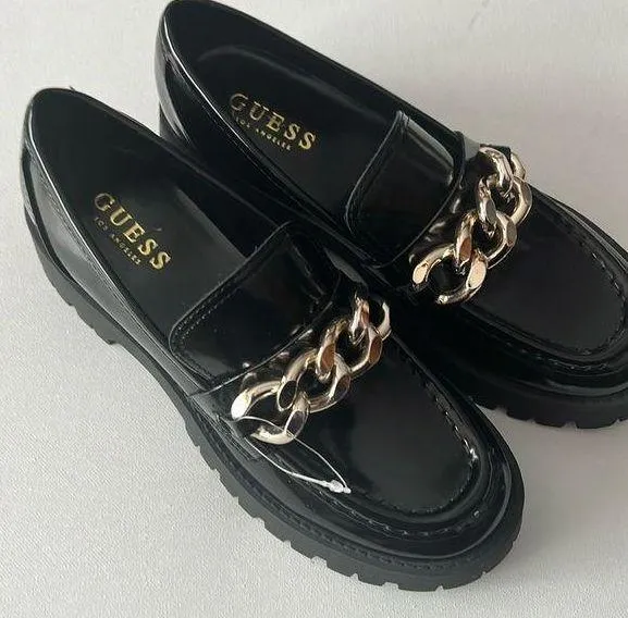 Guess Women's Hillford Shiny Black Faux Leather Platform Chunky Loafers Sz 7.5 - Image 2