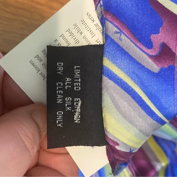 Vintage NWT Jerry Garcia J. Garcia Blue Yellow‎ Purple Women’s Scarf 100% Silk - Image 3