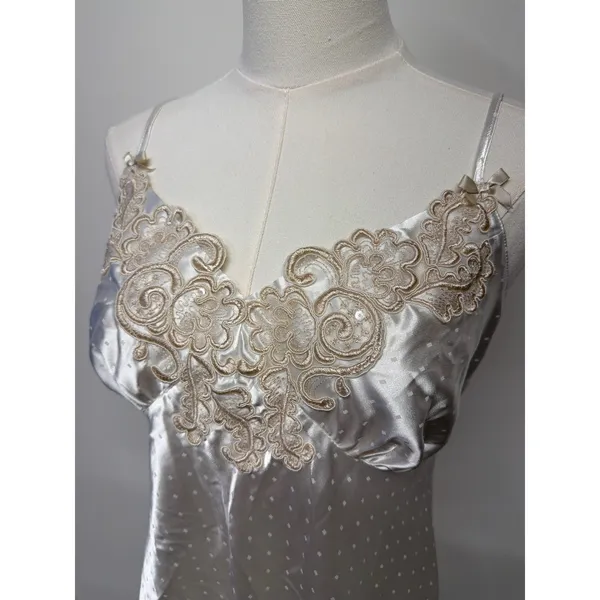 Linea Donatella‎ Ivory Satin Lace Chemise Robe Set Bridal Honeymoon Lingerie M - Image 3